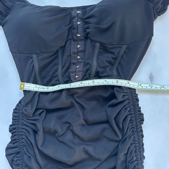 SHEIN | Black Corset Ruched Mini Dress | Small | Adjustable Tie Sides - Picture 12 of 16